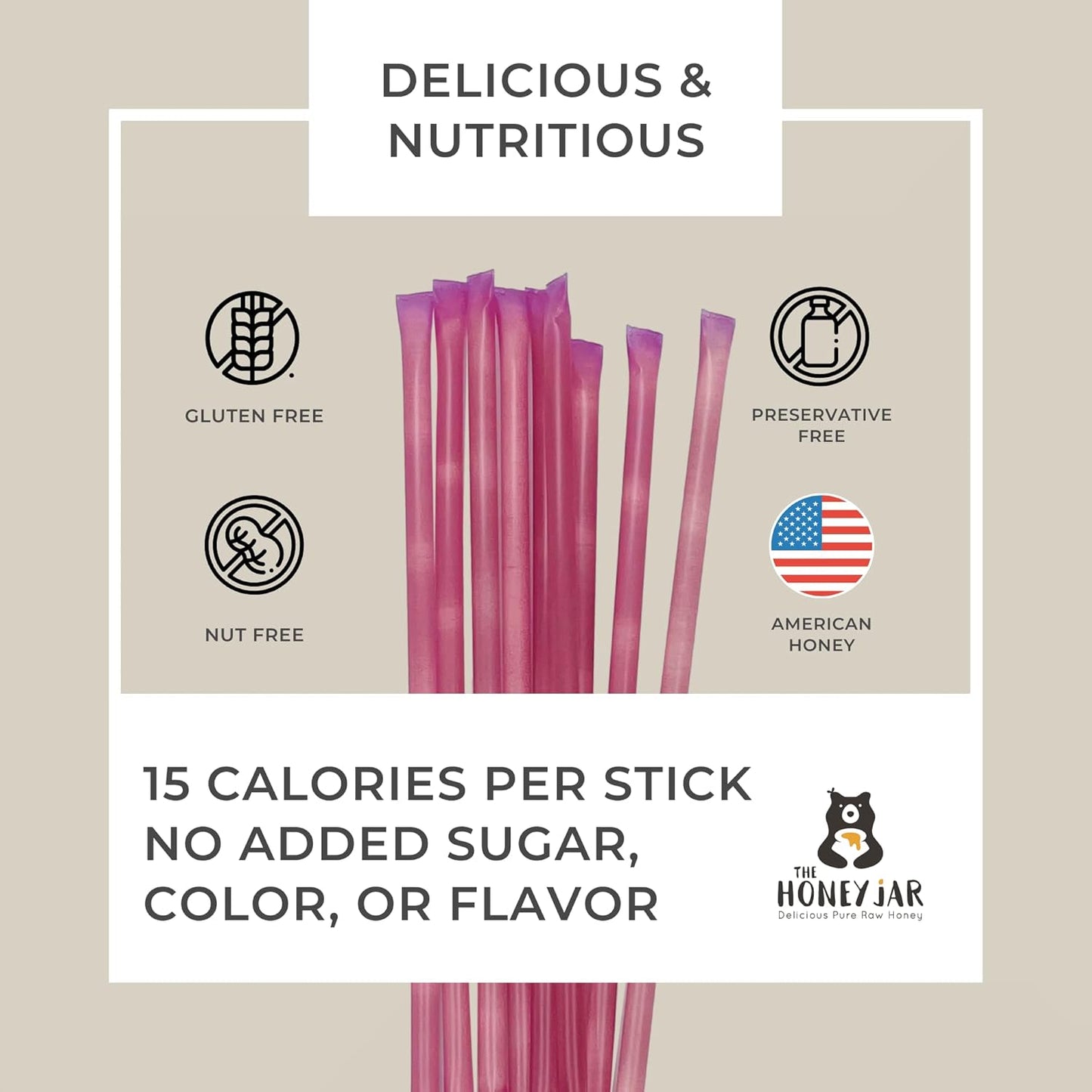 The Honey Jar Raspberry Flavored Honey Sticks - Pure Honey Straws For Tea, Coffee, or a Healthy Treat - One Teaspoon of Flavored Honey Per Stick - Made In The USA with Real Honey - (100 Count)
