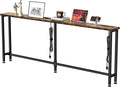 GRLEAF 63" Narrow Console Sofa Table with Built-in Power Strip (4 AC Outlets & 4 USB Ports) – 4.9ft Power Cord, Metal Frame, Easy Assembly, Ideal for Behind Couch, Hallway, and Office | Rustic Brown