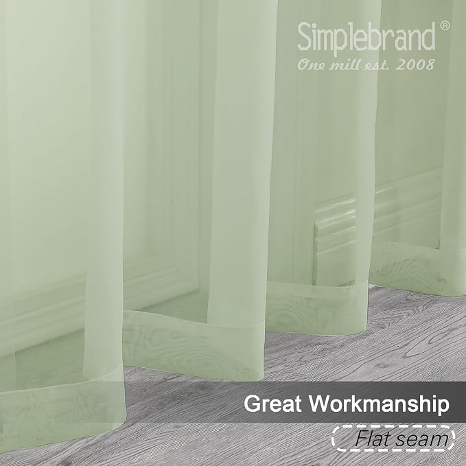 Simplebrand Light Green Sheer Curtains 96 Inches Long 2 Panels, Light Filtering - Image 3