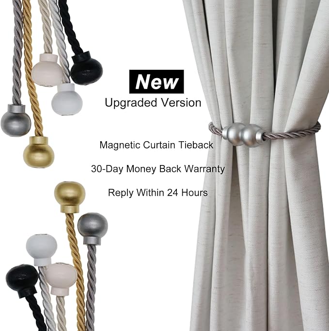 4 Pack Magnetic Curtain Tiebacks Modern Handmade Rope Curtain Tie Backs - Image 7