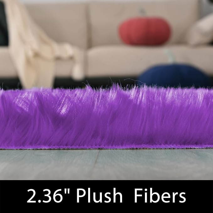 Latepis Washable Runners 2x6 Fluffy Shaggy Rug Purple Faux Sheepskin Fur Rug - Image 2