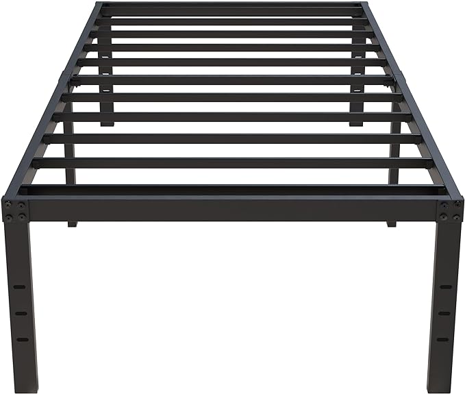 18 Inch Twin Bed Frames No Box Spring Need, Metal Platform Bed Frame Twin Size with High Storage, Eassy Assembly 2,500 Lbs Heavy Duty Bedframes, Black