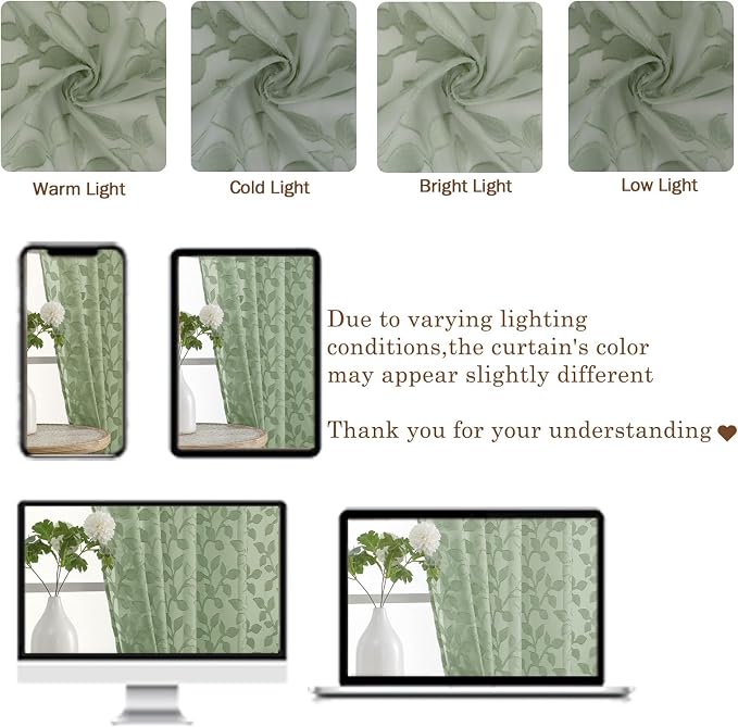 Chyhomenyc Sage Green Sheer Curtains 90 Inch Length 2 Panels Set, Light - Image 3