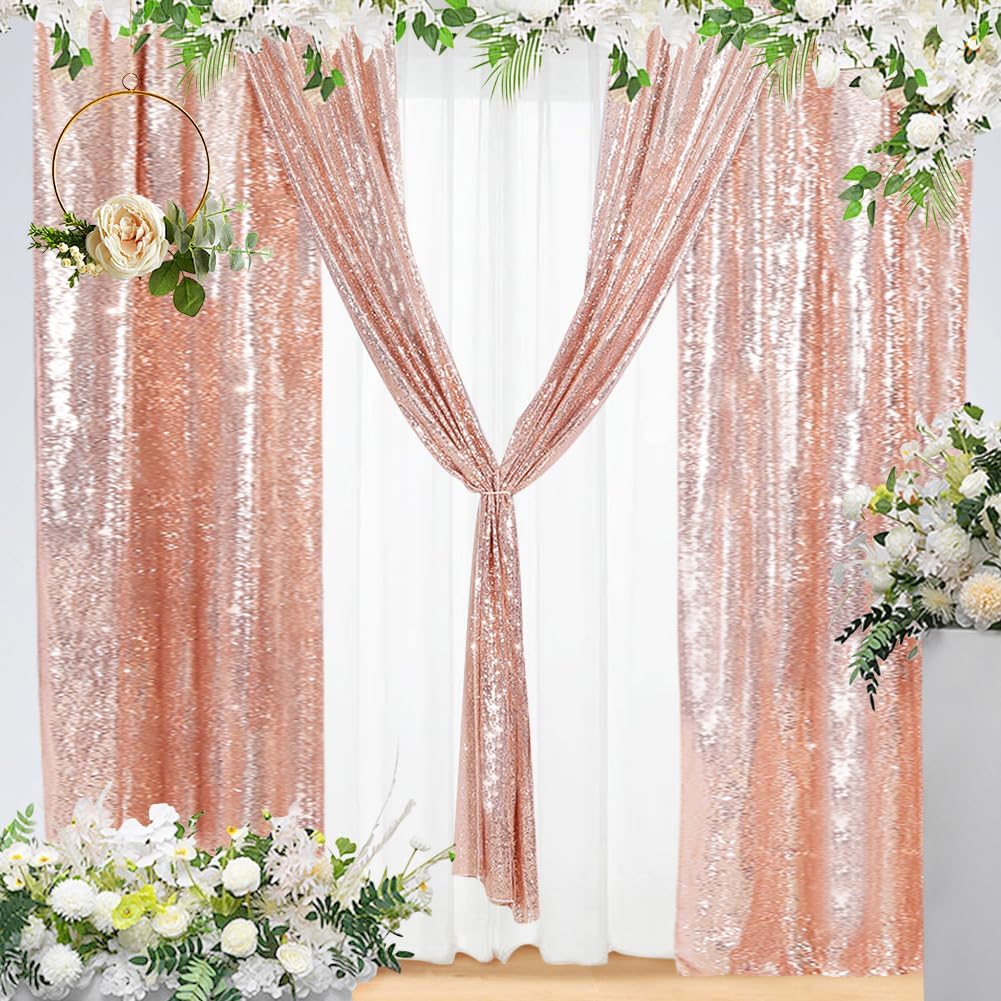 Eternal Beauty Sequin Backdrop Curtains, 2x8 Ft-2 Panels Rose Gold Back Drop for Shimmer Photography Party Wedding Birthday Decor
