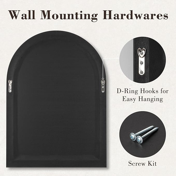 Axeman 22x30 Arched Wall Mirror, Decorative Bathroom Mirror, Traditional Vintage Wall Mounted Mirror with Beaded Frame for Accent Living Room Vanity Bedroom Entryway, Black