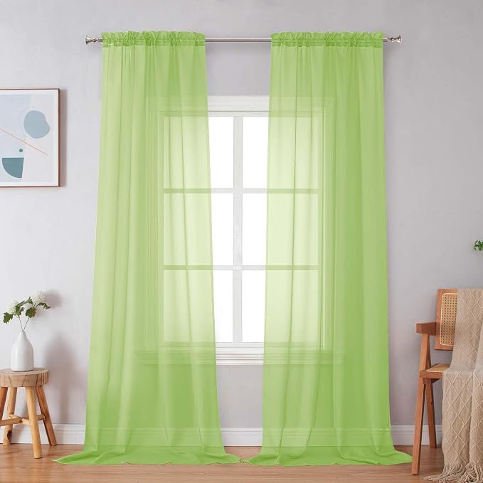 Simplebrand Lime Sheer Curtains 72 Inches Long 2 Panels - Image 5
