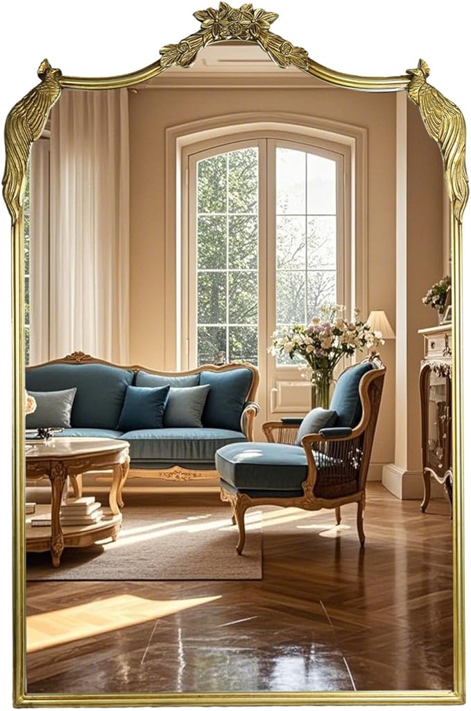 European Retro Mirror, Wall Mirror, Traditional Retro Baroque Mirror, Traditional Gorgeous Arched Wall Mirror，Can be Used for Decoration