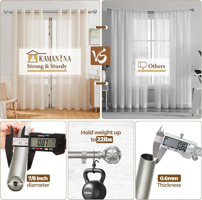 KAMANINA Curtain Rods for Windows 48 to 84 Inch, Antique Silver Heavy Duty - Image 6