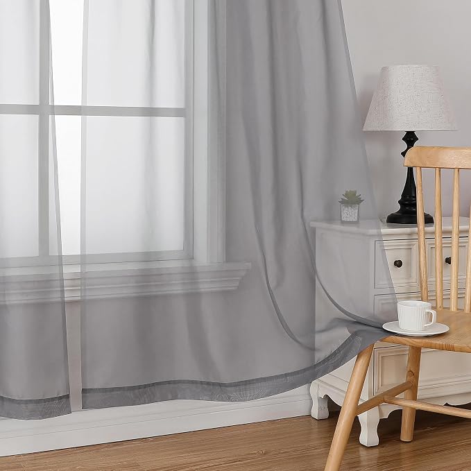 Simplebrand Rod Pocket Top Solid Voile Sheer Curtains - Image 6