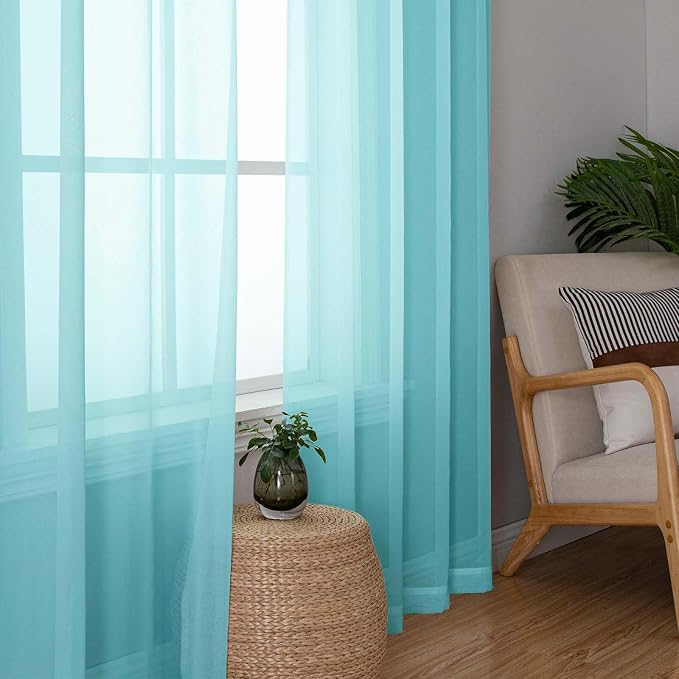 Lecloud Aqua Sheer Curtains for Bedroom 54 Inch Length 2 Pcs, Rod Pockets Solid - Image 6