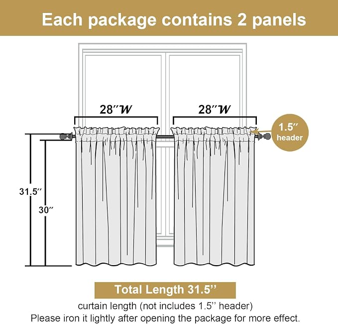 Lecloud Leia Charcoal Grey Sheer Kitchen Curtains 30 Inch Length 2 Pcs - Image 3