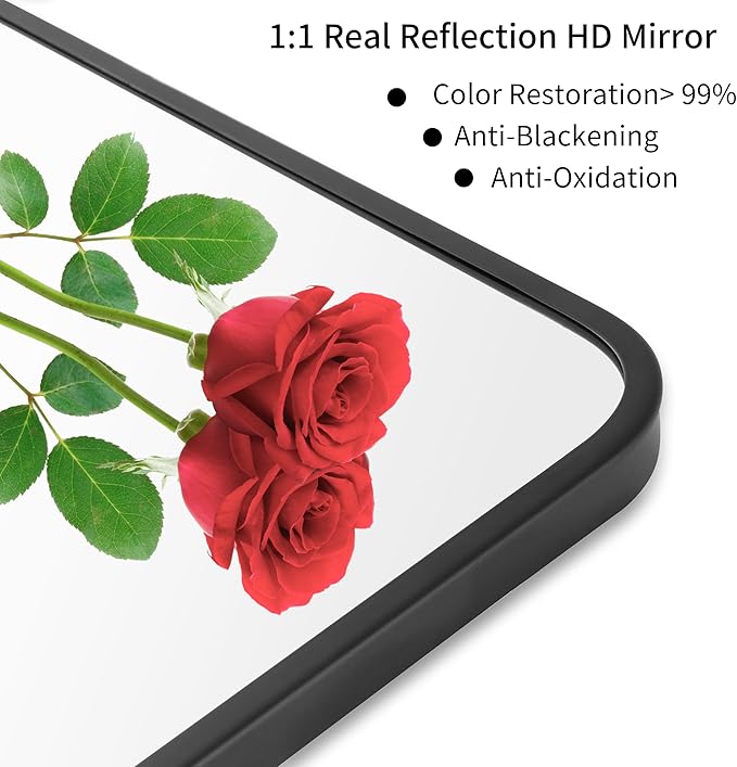 24"x36" Bathroom Wall Mirror with Matte Black Metal Frame & HD Glass, Copper-Free Mirrors Modern Rectangle Round Corner Framed Vanity Mirror - Horizontal or Vertical Installation