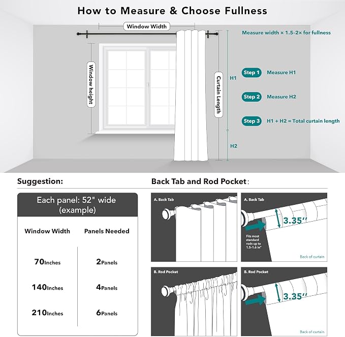Deconovo Blackout Curtains, Thermal Insulated, W38 x L84 2 Panels, Back Tab - Image 9