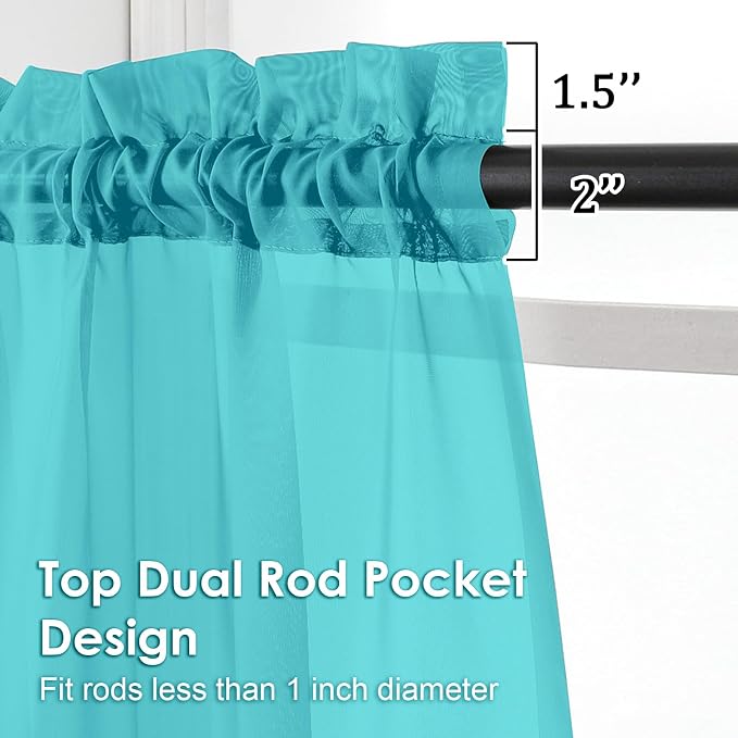 OVZME Turquoise Sheer Curtains 54 Inches Long 2 Panels - Image 3