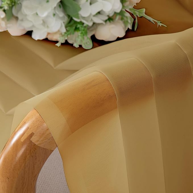 Lecloud Gold Sheer Curtains 72 Inch Length 2 Panels, Light Filtering Voile - Image 8