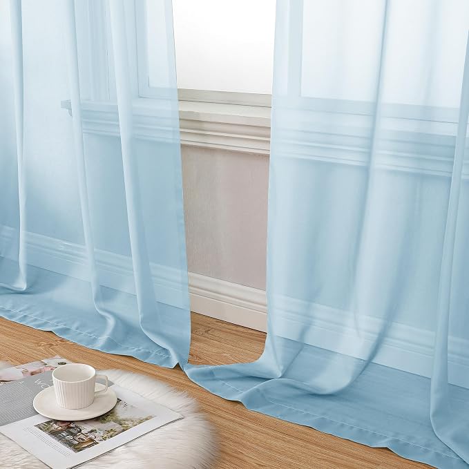 Aiyufeng 2 Pack: Basic Sky Blue Sheer Curtain Drapes 54 Inch Length 2 Panels - Image 8