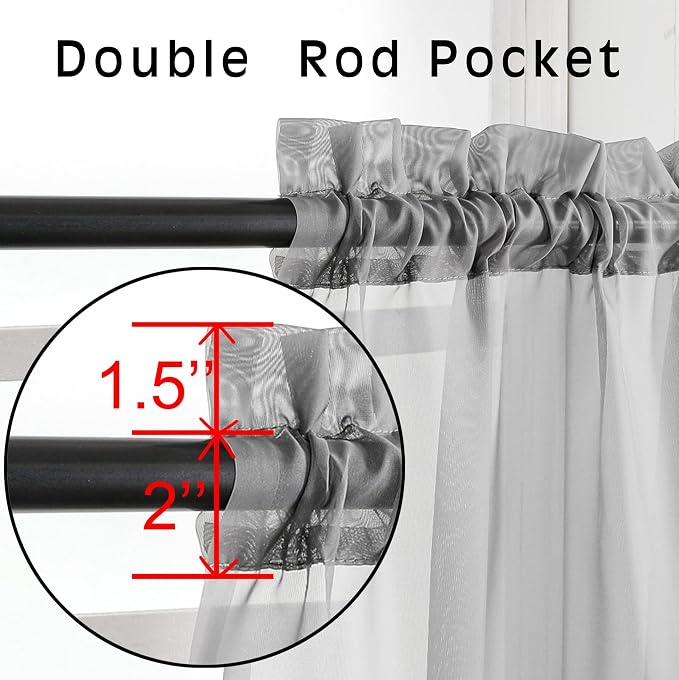 OVZME 2 Panels Sheer Curtains 63 Inches Long Rod Pocket Light Weight Soft Voile - Image 2