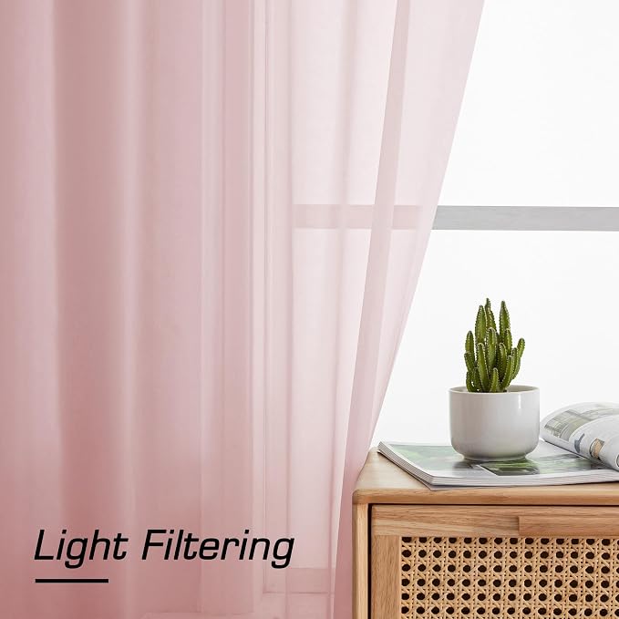 Simplebrand Blush Sheer Curtains 90 Inches Long 2 Panels, Light Filtering Rod - Image 2