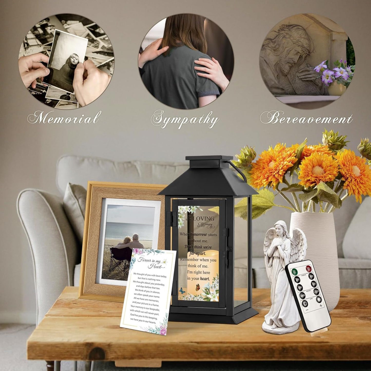 Memorial Lantern Bereavement Gifts in Memory of Loved One - Remembrance Sympathy Gifts for Loss of Mother, Father or Loved One with LED Candle and Remote