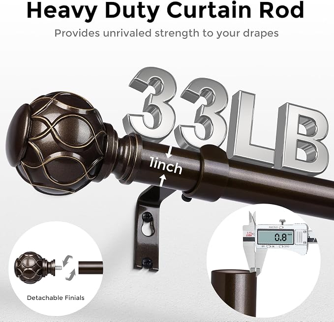 2 Pack Bronze Curtain Rod, Heavy Duty 1 Inch Decorative Curtain Rods - Image 3