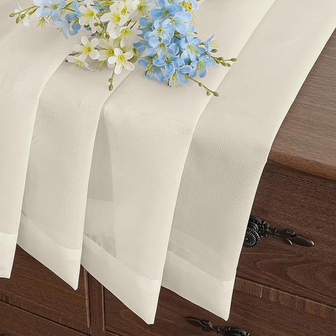 Cream Sheer Curtains Tier 30 Inches Length 2 Panels Set, Light Filtering - Image 6