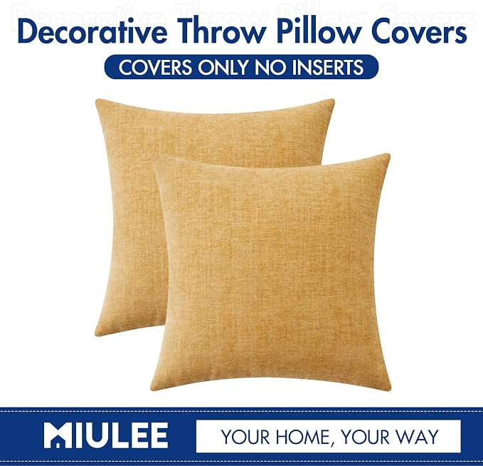 MIULEE Pack of 2 Couch Throw Pillow Covers 18x18 Inch Soft Gold Chenille Pillow - Image 6