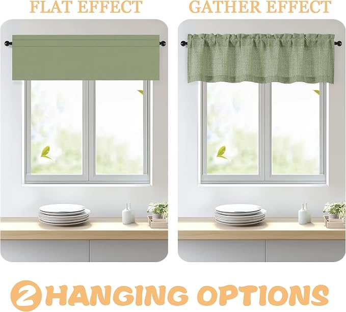 OWENIE Sage Green Valances for Windows 1 Pcs 22 Inch Length, Light Filtering - Image 5
