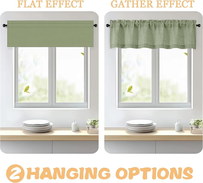 OWENIE Sage Green Valances for Windows 1 Pcs 24 Inch Length, Light Filtering - Image 5