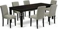 East West Furniture LGAB7-BLK-06 7 Piece Dining Room Table Set Consist of a Rectangle Wooden Table with Butterfly Leaf and 6 Shitake Linen Fabric Upholstered Chairs, 42x84 Inch, Black