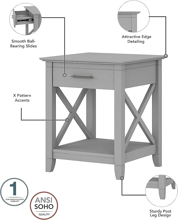 Bush Furniture Key West Coffee Table with Set of 2 End Tables in Cape Cod Gray