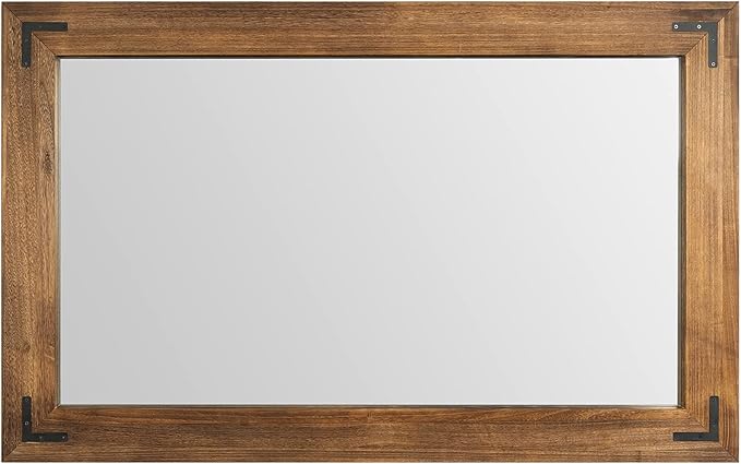 YOSHOOT Rustic Wooden Framed Wall Mirror, Natural Wood Bathroom Vanity Mirror for Farmhouse Decor, Vertical or Horizontal Hanging, 60" x 36", Brown