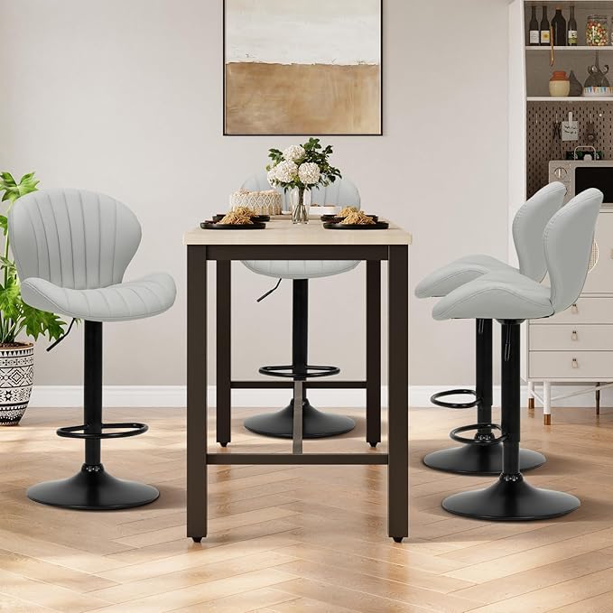 COLAMY Bar Stools Set of 6, Modern Swivel Bar Chairs, Adjustable Faux Leather Upholstered Barstools Counter Height with High Backrest for Bar, Kitchen Island, Dining Room, Grey