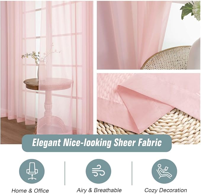 Blush Sheer Curtains for Window 72 inches Long 2 Panels Set, Soft Airy Modern - Image 4