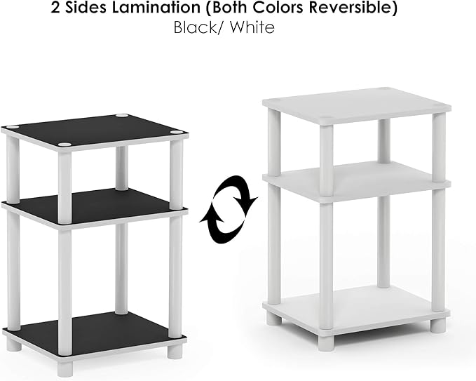 Furinno Just 3-Tier Turn-N-Tube End Table / Side Table / Night Stand / Bedside Table with Plastic Poles, 1-Pack, White(Espresso)/White