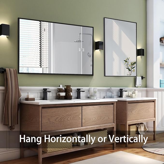 Wall Mirror 32x48, Rectangle Bathroom Mirror 32 x 48 inch, Black Metal Wall Mirror, Large Vanity Mirror 32 by 48 Modern Wall Mounted Mirrors for Hallway, Living Room, Bedroom