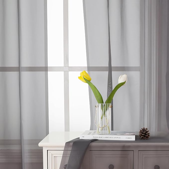 Lecloud Charcoal Grey Sheer Curtain Panels 72 Inch Length, Light Filtering - Image 4
