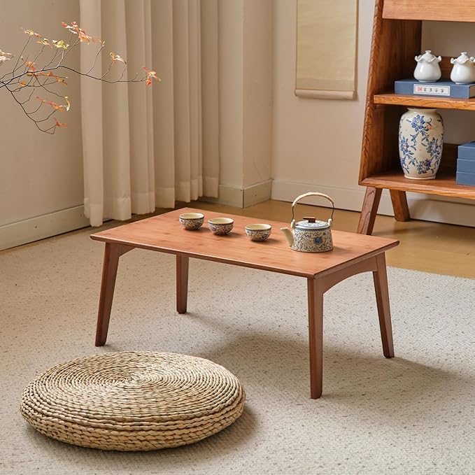 Japanese Floor Table No Assembly Required Bamboo Folding Walnut Coffee Table Bedroom 23.6x15.7x9.8in Furniture Low Tea Table for Sitting on The Floor Walnut Small