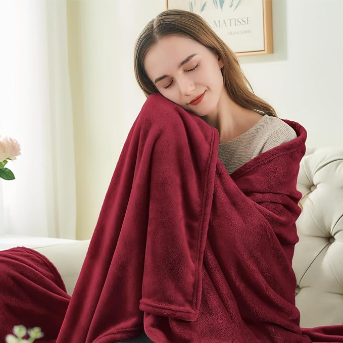 BEDELITE Fleece Blanket Twin Size Burgundy Throw Blankets - Image 2