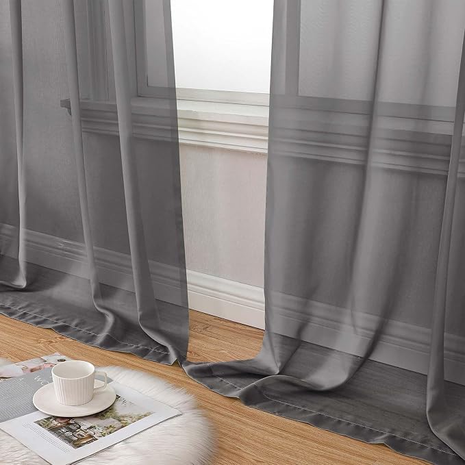 Grey Sheer Curtain for Bedroom Living Room 78 Inches Long 2 Panels Set - Image 8