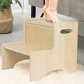 WOOD CITY Toddler Step Stool for Kids, Wooden Two Step Children's Stool with Handles, Bonus Non-Slip Pads for Safety, Bathroom Potty Stool & Kitchen Step Stools Dual Height