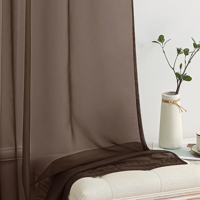 MIULEE Chocolate Brown Sheer Curtains 90 Inches Long 2 Panels, Light Filtering - Image 4