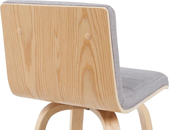 Vienna Modern Swivel Bar Height Stool with Grey Upholstered Seat and Patterned Oak Wood Frame Set of 4