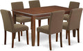 East West Furniture DUAB7-MAH-18 7 Piece Dining Room Table Set Consist of a Rectangle Kitchen Table and 6 Coffee Linen Fabric Parson Dining Chairs, 36x60 Inch, Mahogany