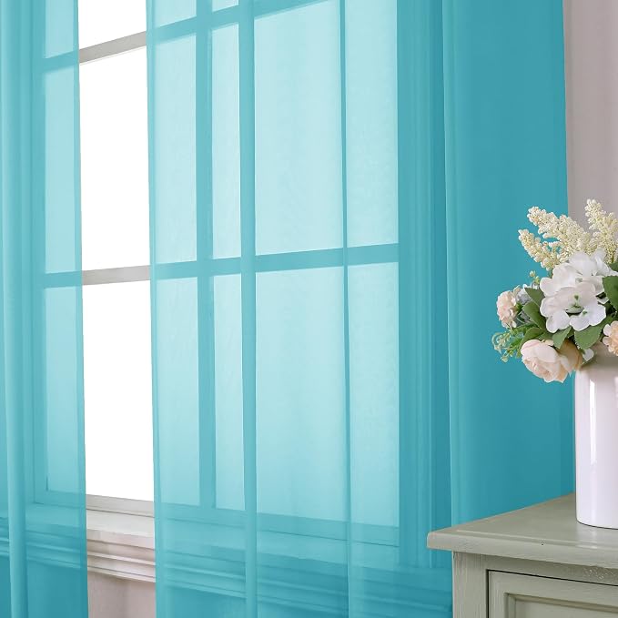Aiyufeng Turquoise Sheer Curtains 96 Inches Long 2 Panels Set, Light Filtering - Image 2