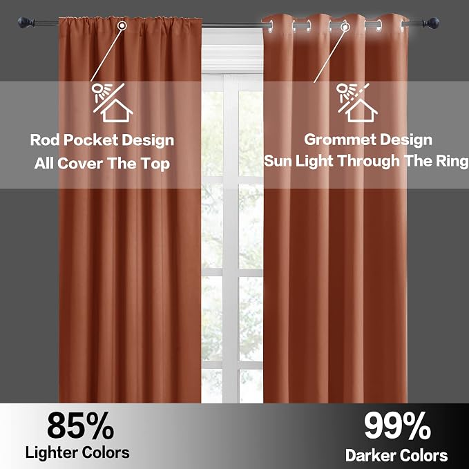 RYB HOME Blackout Curtains for Bedroom Living Room 63 inches Long, Thermal - Image 5