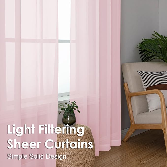 OVZME Blush Pink Sheer Curtains 120 Inches Long 2 Panels - Image 7