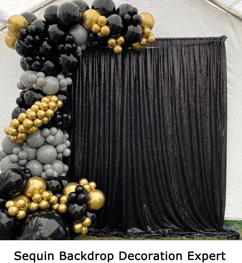 ShinyBeauty 10x10FT Black Sequin Backdrop | Photography & Wedding Background | Glitter Photo Booth Backdrop | Perfect for Baby Birthday Parties & Events | Durable & Elegant Curtain