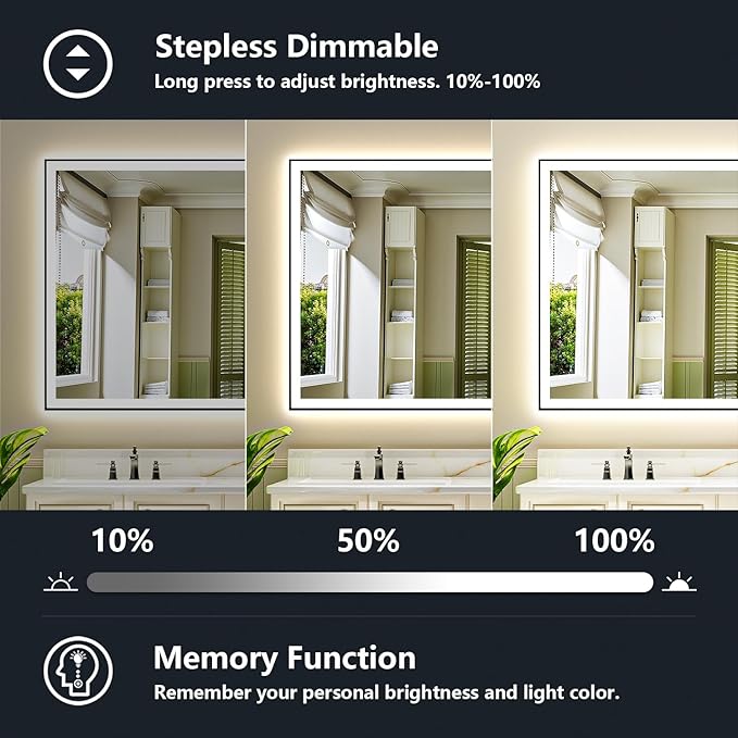 88x38 Inch LED Bathroom Mirror with Lights (Front Lit and Backlit) Black Framed Lighted Vanity Mirror for Bathroom Wall Dimmable Anti-Fog Memory Tempered Glass Horizontal/Vertical