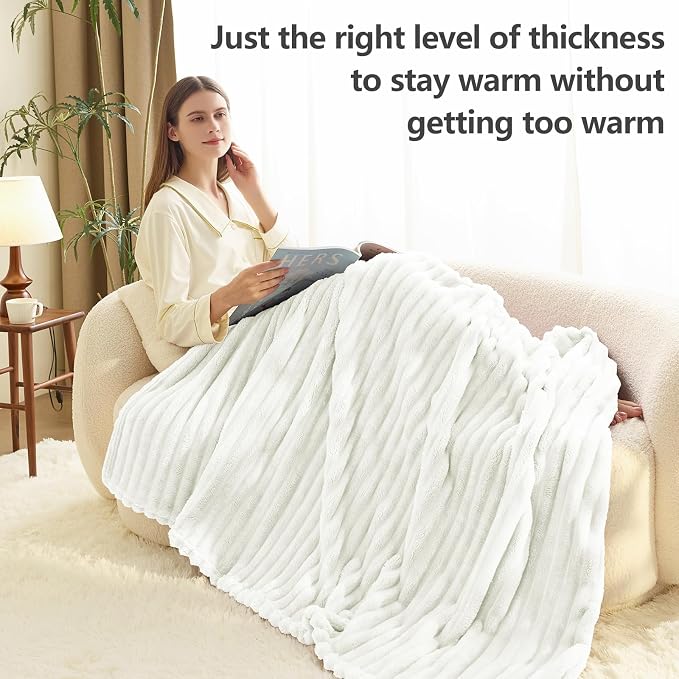 HIMEET Off White Ribbed Queen Size Blanket - Image 4