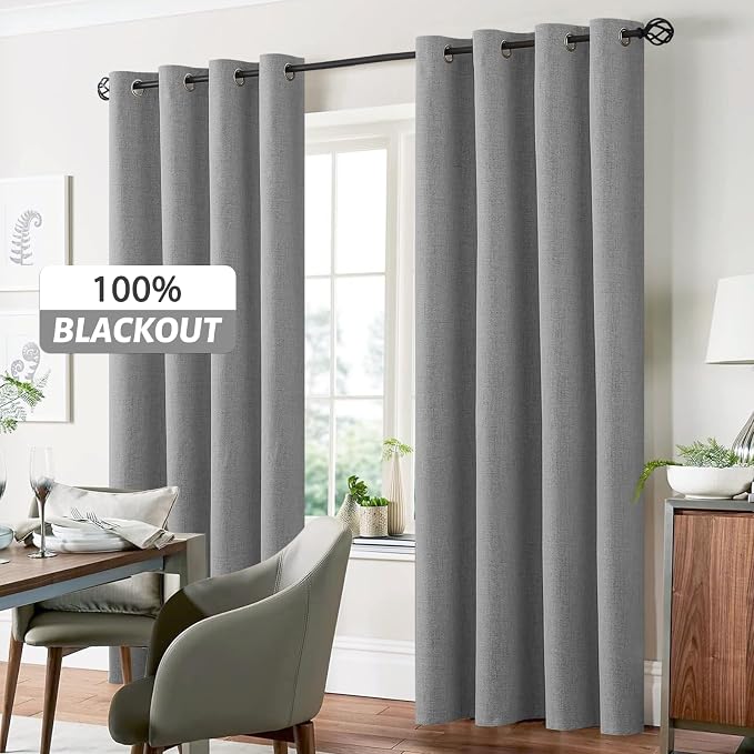 Yakamok Dove Grey Linen Curtains 100% Blackout 72 Inches Long, Room Darkening - Image 7